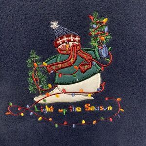 Vintage C & B Navy and Red Snowman Christmas Grandma Fleece Sweatshirt Size LP